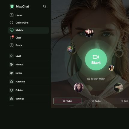 MixuChat start screen showing Video, Audio and Text choices